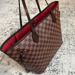 Neverfull MM in Damier Ebene with a Cherry Red Interior